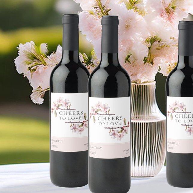 Liebe Cherry Blossom Wedding Weinetikett (Wine bottle labels from the Cherry Blossom wedding collection by Darling & May)