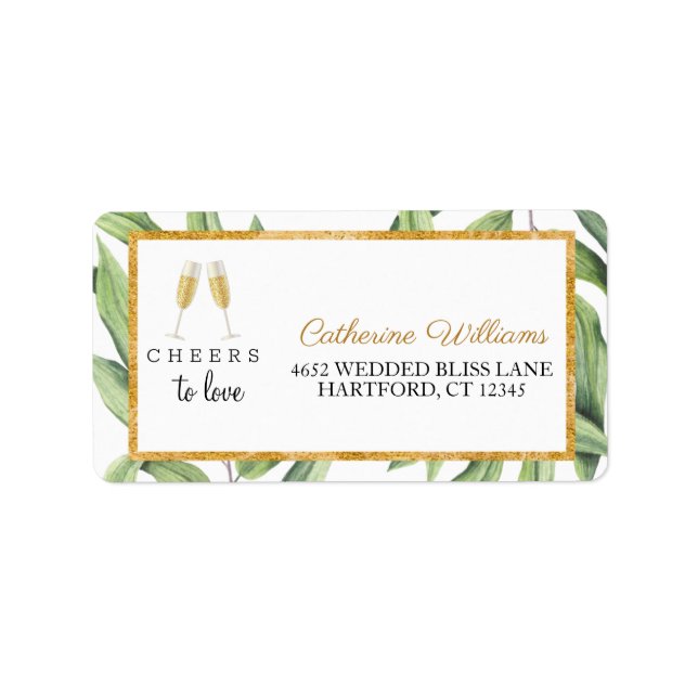 Liebe Chic Champagne Botanische Hochzeit Adressaufkleber (Vorne)