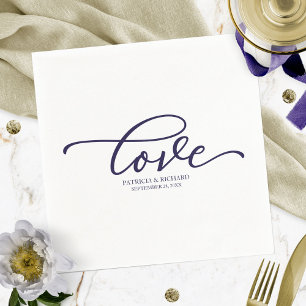 Liebe - Chic Navyblaue Schrift Hochzeit Minimalist Serviette