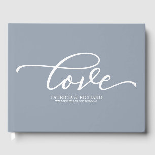 Liebe Chic Schrift Staubblau Hochzeit Gästebuch