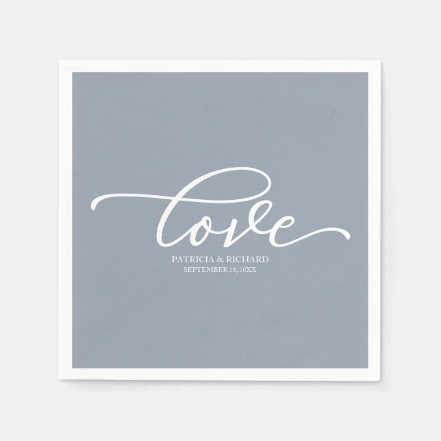 Liebe - Chic Schrift Staublau Hochzeit Serviette (Vorderseite)