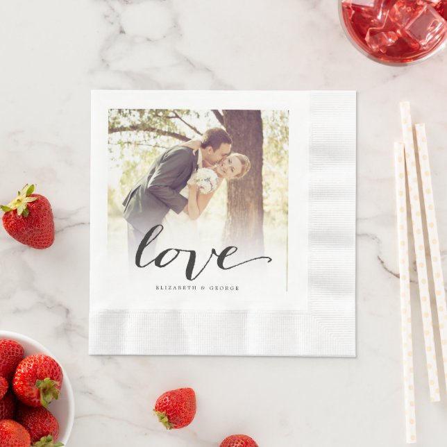 Liebe Classic Script Chic Calligrafy Foto Wedding Serviette (Beispiel)