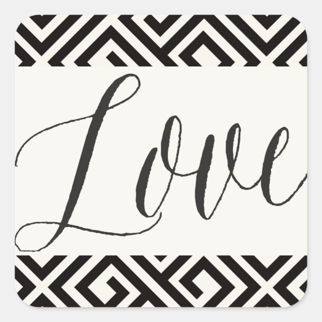 Liebe Classic Script Geometric Greek Key Wedding Quadratischer Aufkleber (Vorderseite)