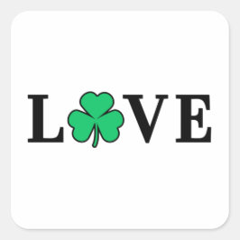 LIEBE Clover Kleeblatt Ireland St Patrick Textbasi Quadratischer Aufkleber