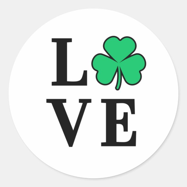 LIEBE Clover Kleeblatt Ireland St Patrick's Party Runder Aufkleber (Vorderseite)