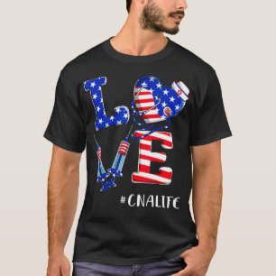 Liebe CNA Life Nurse 4. Juli Amerikanische Flaggen T-Shirt