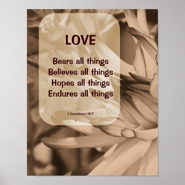 Liebe Corinthians 13:7 Inspiration Zitat Poster (Vorne)