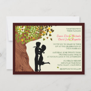 Liebe Couple Falling Hearts Eichenbaum Hochzeit Ei Einladung