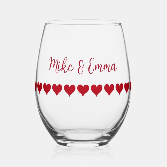 Liebe Couple Red Heart Theme Weinglas Ohne Stiel (Vorderseite)