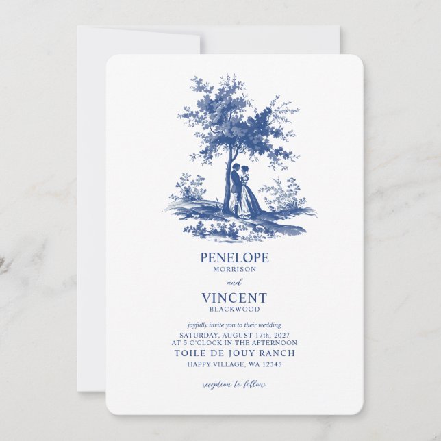 Liebe Couple Toile de Jouy Einladung (Vorderseite)