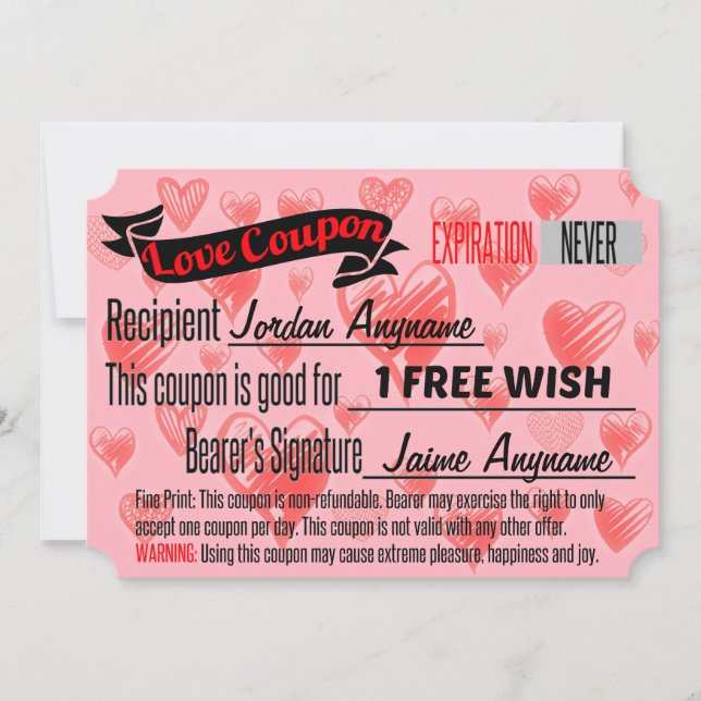 Liebe Coupon für KOSTENLOSE WISH (Vorderseite)