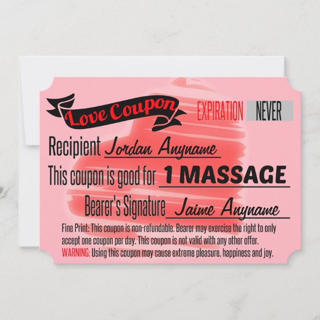 Liebe Coupon für MASSAGE Einladung (Vorderseite)