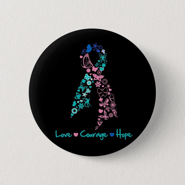 Liebe Courage Hope Butterfly - Schilddrüsenkrebs Button (Vorderseite)