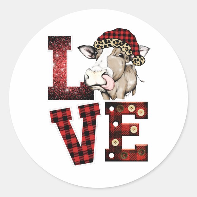 Liebe Cow Weihnachtsdesign Runder Aufkleber (Vorderseite)