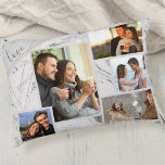 Liebe - Custom 5 Foto Collage - Grauer weißer Marm Dekokissen<br><div class="desc">Stilvolles Akzent Kissen, das Sie mit 5 Ihrer Lieblings-Fotos personalisieren können. Die Vorlage ist für Sie bereit, um Ihre Fotos hinzuzufügen, die von verlassen nach rechts arbeiten. Ihre Fotos sind Set gegen einen modernen, grauen und weißen Wassermarmor mit einem eleganten geometrischen Design in Grau und Korallen. Der Wortlaut lautet einfach...</div>