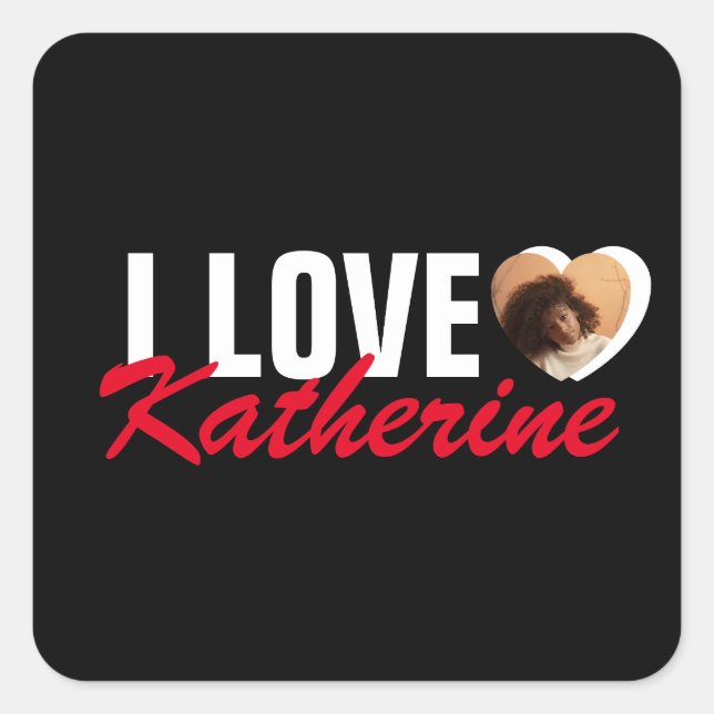 Liebe Custom Foto Herz und Name Poster Quadratischer Aufkleber (Vorderseite)