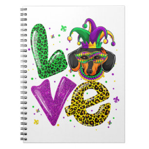 LIEBE Dackel Dog Maske Kariert Leopard Mardi Gras Notizblock