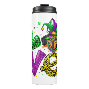 LIEBE Dackel Dog Maske Kariert Leopard Mardi Gras Thermosbecher