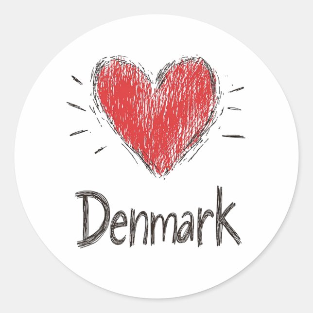 Liebe Dänemark Runder Aufkleber (Vorderseite)