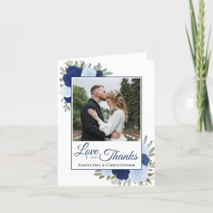 Liebe & Dank Blue Boho Rose Hochzeit Foto Dankeskarte