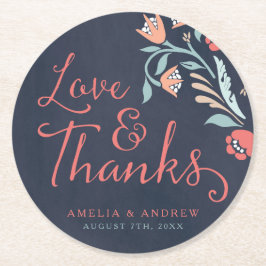 Liebe & Dank Bluish Chalkboard Blumenzange Runder Pappuntersetzer