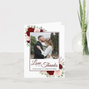 Liebe & Dank Burgund Blush Rose Hochzeit Foto Dankeskarte