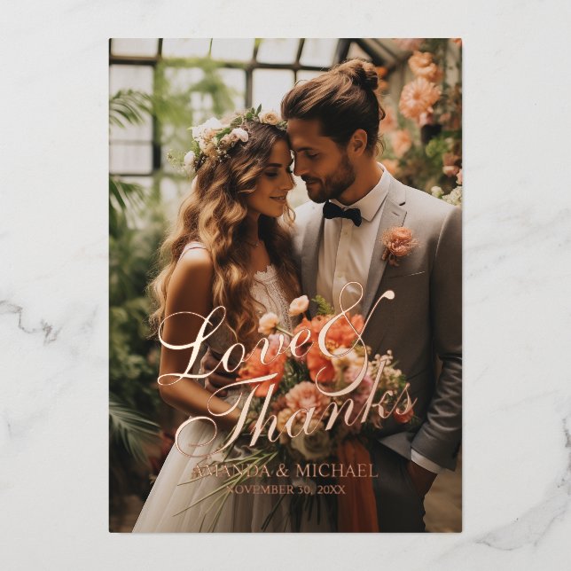 'Liebe & Dank' Custom Foto Wedding Vielen Dank Folieneinladung (Vorderseite)