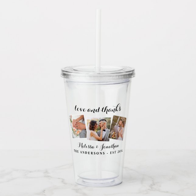 Liebe & Dank Elegant 3 Foto Braut Groom Wedding Acryltrinkbecher (Vorderseite)
