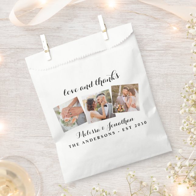 Liebe & Dank Elegant 3 Foto Braut Groom Wedding Geschenktütchen (Ausgeschnitten)