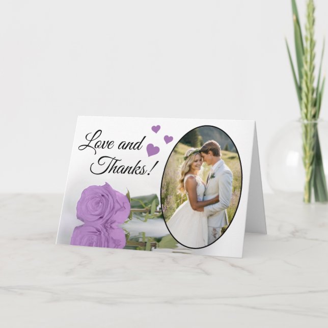 Liebe & Dank Elegant Lilac Lila Rose Hochzeit Dankeskarte (Vorderseite)