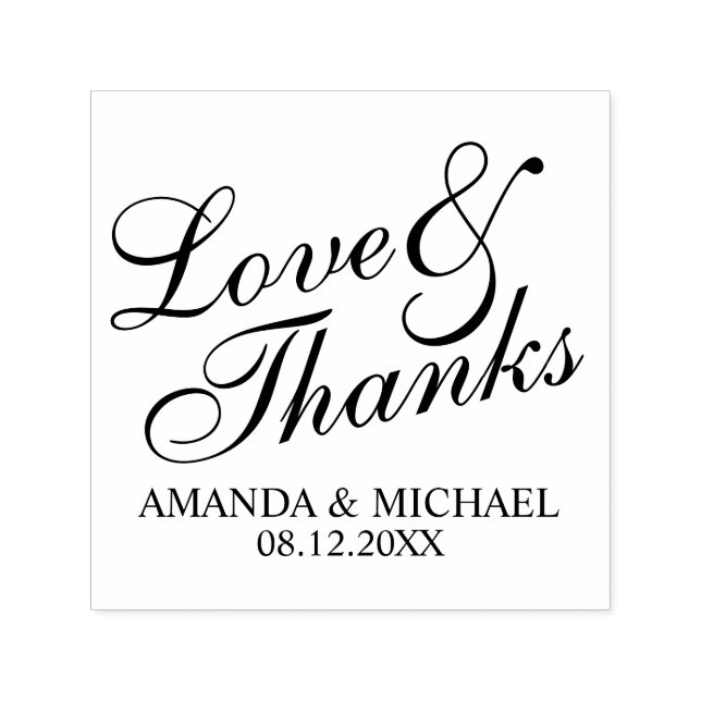 'Liebe & Dank' Elegant Wedding Gefallen Permastempel (Design)