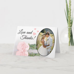 Liebe & Dank Elegante Blassrosa Rosen Hochzeit Dankeskarte