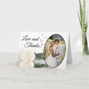 Liebe & Dank Elegante Elfenbeinweiße Rosenhochzeit Dankeskarte