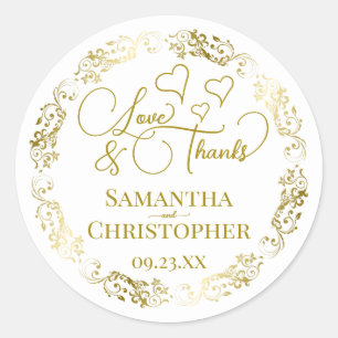 Liebe & Dank Elegante Gold & White Gastgeschenk Ho Runder Aufkleber