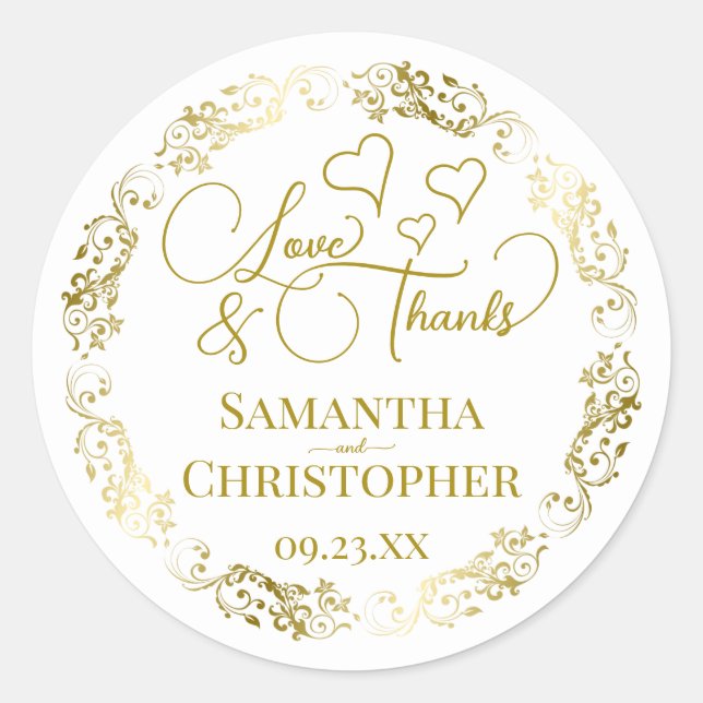 Liebe & Dank Elegante Gold & White Gastgeschenk Ho Runder Aufkleber (Vorderseite)