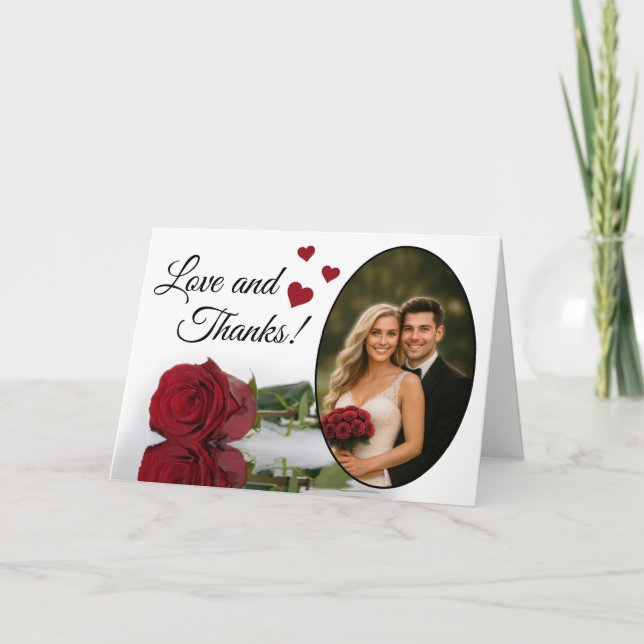 Liebe & Dank Elegante Rote Rose Romantische Hochze Dankeskarte (Vorderseite)