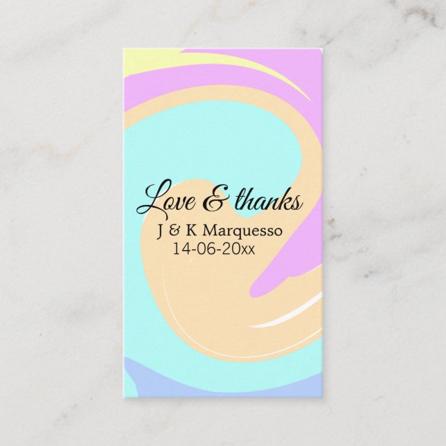 Liebe & Dank farbenfroher Marmorhochzeit Visitenkarte (Vorderseite)