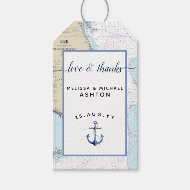 Liebe & Dank Florida Nautical Anchor Hochzeit Geschenkanhänger (Vorderseite)