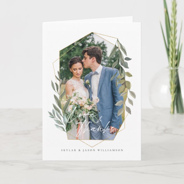 Liebe & Dank Foliage & Gold Terrarium Foto Frame Karte (Vorderseite)