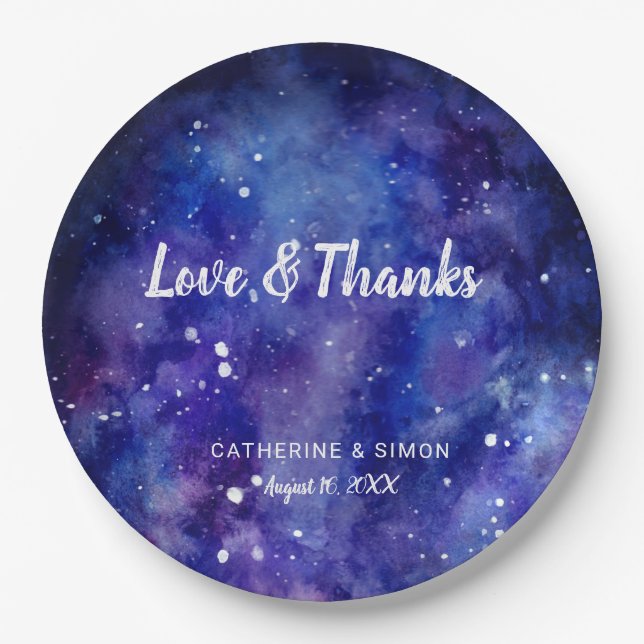 Liebe & Dank Galaxy Wedding Starry Night Niedlich Pappteller (Vorderseite)