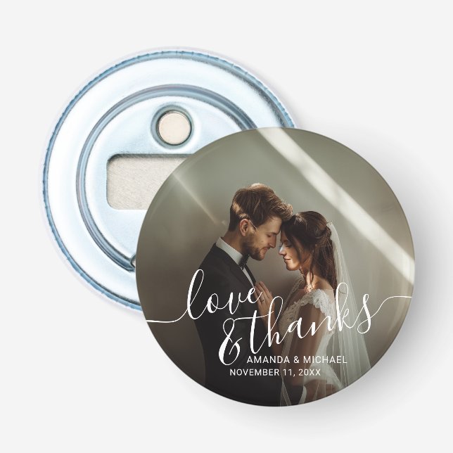 'Liebe & Dank' Gastgeschenk Hochzeit für benutzerd Flaschenöffner (Vorderseite)