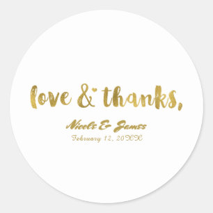 Liebe & Dank Gold Modernes Chic Hochzeitsgeschenk Runder Aufkleber