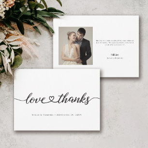 Liebe & Dank Herz-Schrift Hochzeitsfoto Modern Dankeskarte