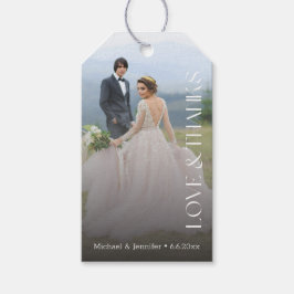 Liebe & Dank Hochzeit Foto minimale Typografie Geschenkanhänger