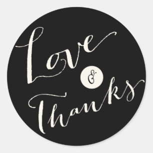 Liebe & dank Kalligrafie-Script-Hochzeitskleber Runder Aufkleber