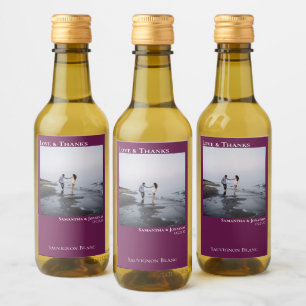 Liebe & Dank Magenta oder Berry Wedding Foto Mini Weinetikett