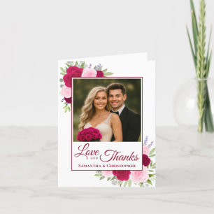 Liebe & Dank Magenta Roses Hochzeitsszene Foto Dankeskarte
