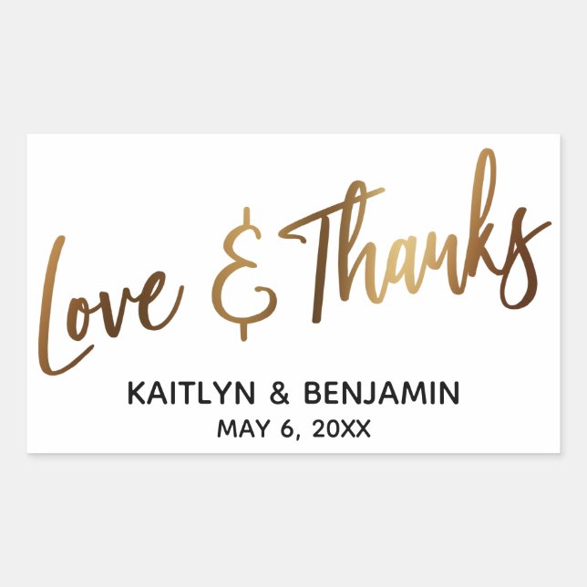 Liebe & Dank Minimal Gold Handwriting Typografie Rechteckiger Aufkleber (Vorderseite)