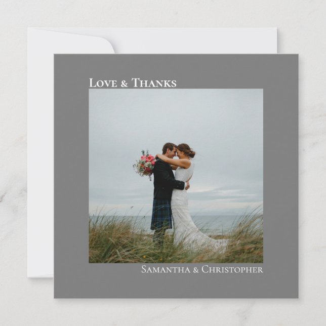 Liebe & Dank Minimal Gray Wedding Foto Vielen Dank Mitteilungskarte (Vorderseite)