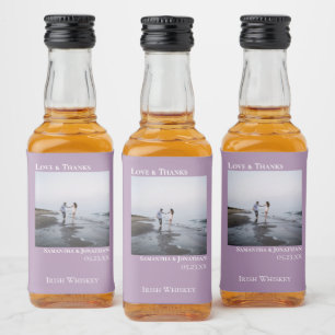 Liebe & Dank Minimal Lavender Wedding Foto Mini Alkoholflaschenetikett